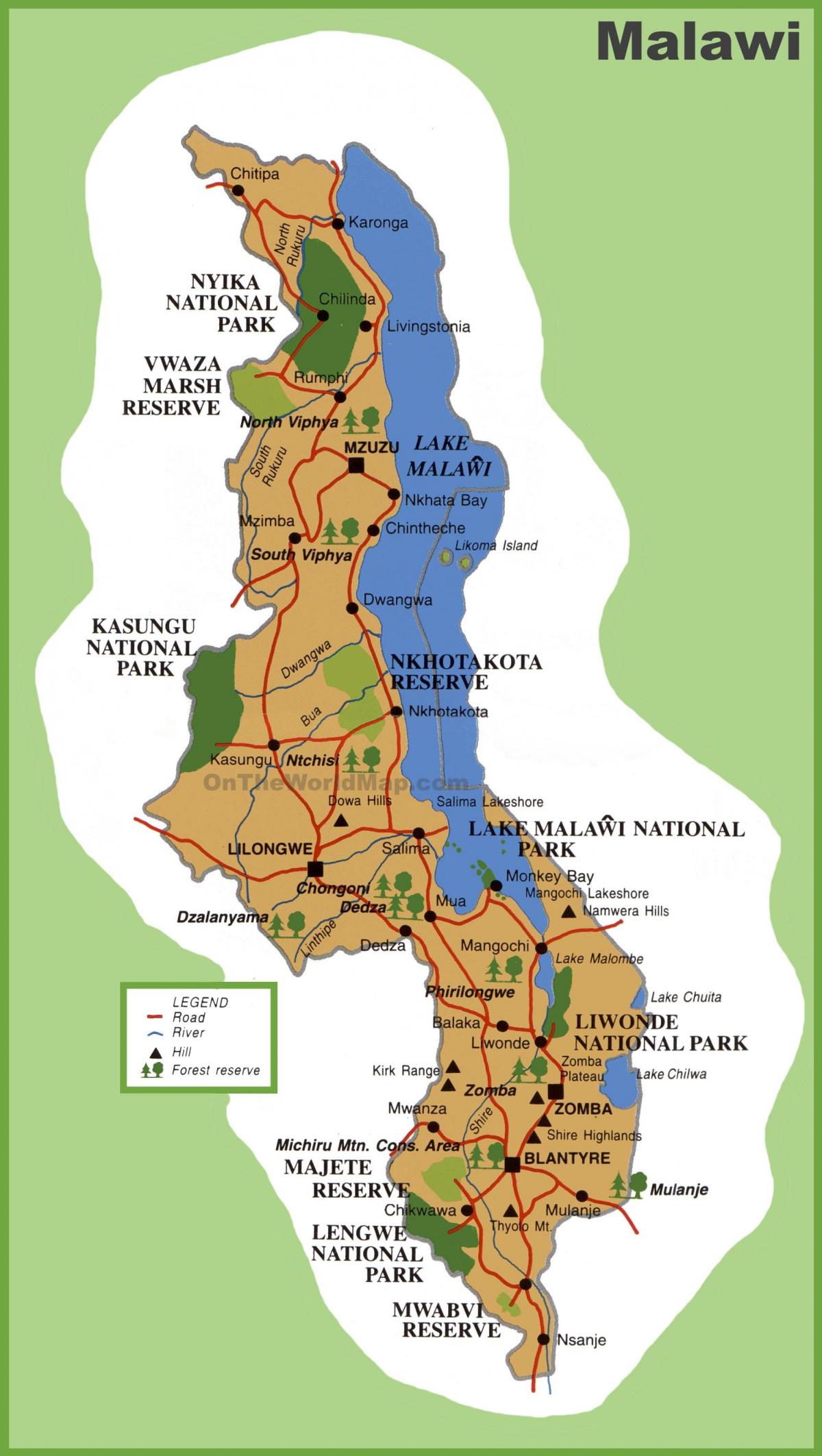 แผนที่ของมาลาวีและรอบๆแถวนี้แล้วประเทศ