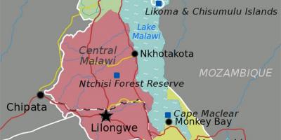 แผนที่ของทะเลสาบมาลาวีแอฟริกา