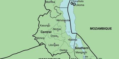 แผนที่ของมาลาวีแสดง districts. kgm